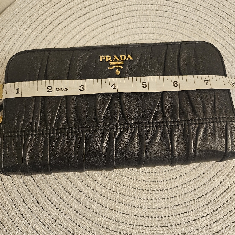 Prada Black Ruched Leather Zip Around Wallet Gold Hardware - Picture 11 of 13